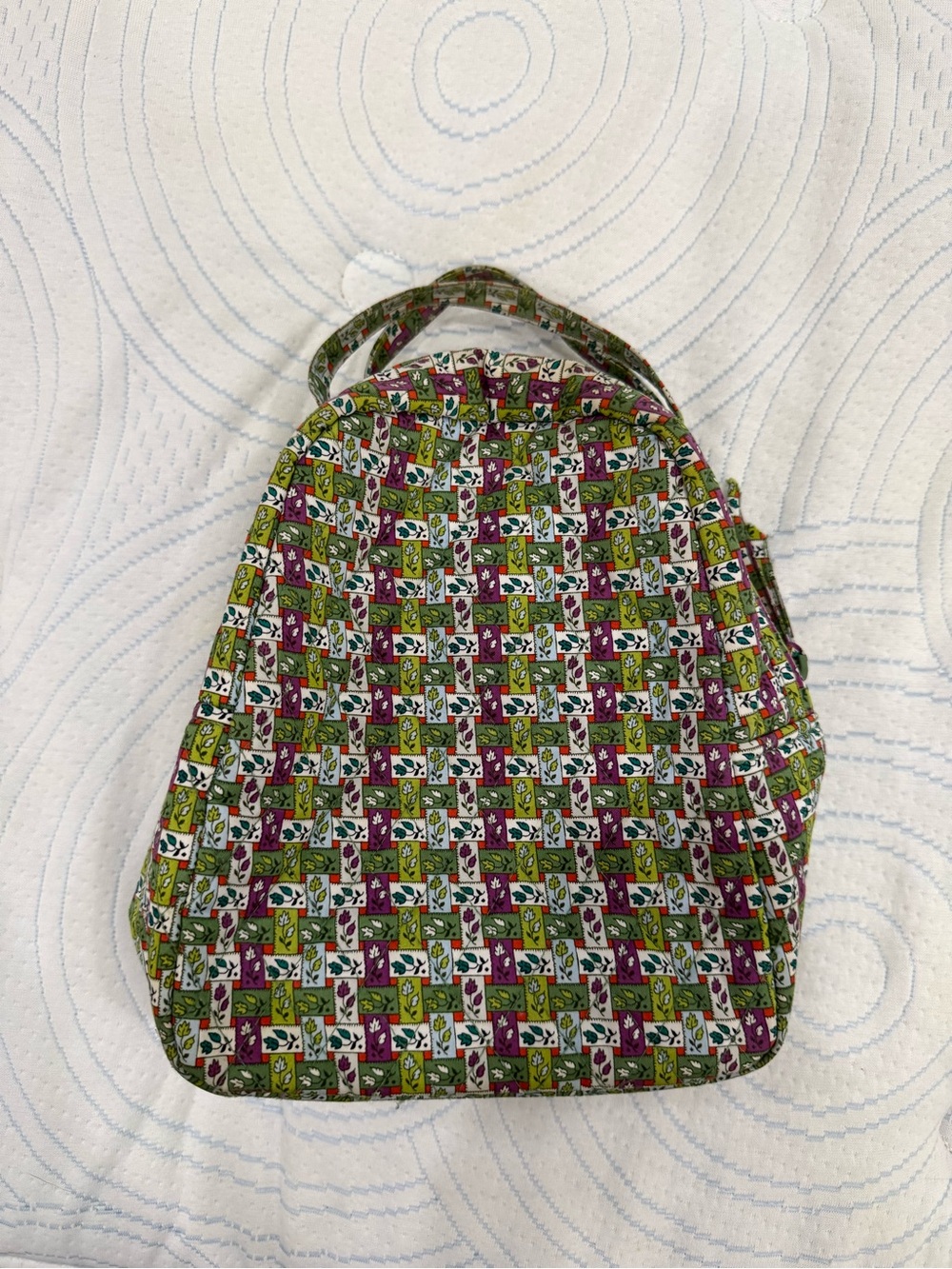 Vera Bradley Quilted Checker Floral Backpack - Green and Magenta